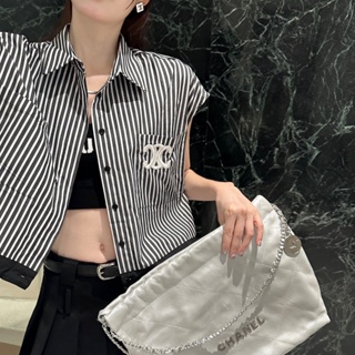 1B2U CEL * N 2023 Spring/Summer New chest letter embroidery contrast color striped Arc de Triomphe vest womens casual fashion all-match