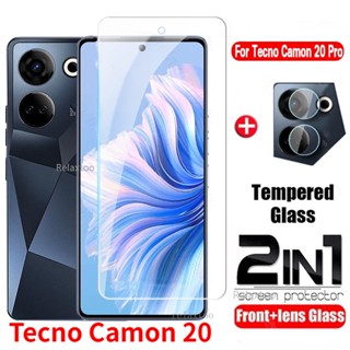 2IN1 Full Cover Tempered Glass For Tecno Camon 20 Pro 20Pro Camon20 Pro Premier 4G 5G 2023 Phone Front Camera Film Full Curved Screen HD Clear Protector Cover Glass Case Back Film