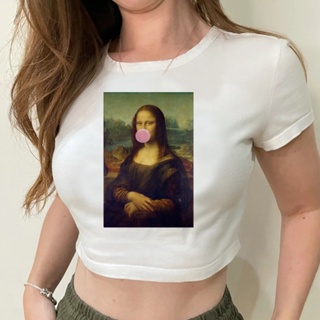 Mona Lisa เสื้อครอปท็อป ไซเบอร์ y2k สไตล์วินเทจ 90s สําหรับผู้หญิง