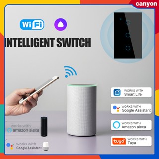 1/2/3/4gang Tuya Wifi Smart Switch Waterproof Wall Touch Switch Neutral Wire Needed Sensitive Touch Comtrol Smartphone App Control Hands-free Voice Control canyon