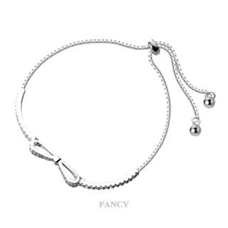 Fancy สร้อยข้อมือเงินแท้ 925 ประดับโบว์ เพทาย แวววาว เครื่องประดับ สําหรับผู้หญิง งานแต่งงาน ปาร์ตี้ เทนนิส