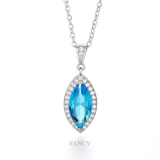 Fancy สร้อยคอ จี้เพทาย สีฟ้า ลูกบาศก์ลูกบาศก์ หรูหรา เครื่องประดับแฟชั่น สําหรับผู้หญิง