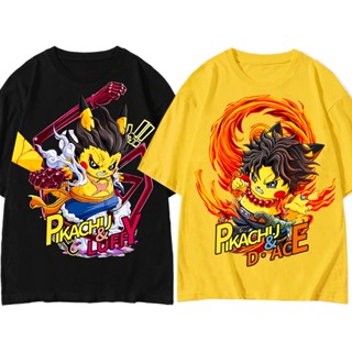 เสื้อยืดแขนสั้น พิมพ์ลาย One Piece Joint Pikachu แฟชั่นฤดูร้อน สําหรับผู้ชาย