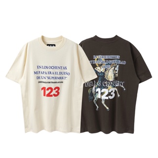 Fashion RRR123 เสื้อยืดลําลอง ผ้าฝ้าย แขนสั้น พิมพ์ลายการ์ตูน Warhorse Knight เข้ากับทุกการแต่งกาย สําหรับผู้ชาย และผู้หญิง