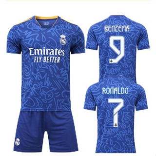 เสื้อกีฬาแขนสั้น ลายทีมฟุตบอล Real Madrid Away Jersey Dark Blue Venius Ronaldo 21-22 ชุดเยือน