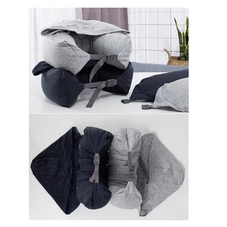 ✈️พร้อมส่ง✈️หมอนรองคอ Muji Style มี 100% cotton ปลอกถอดซักได้ ม้วนเก็บได้ พร้อมหมวก