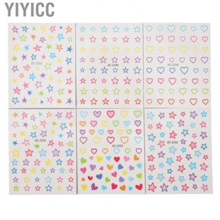 Yiyicc Self Adhesive Nail Decals 6 Sheets Mix Color Different Patterns Decorative Art Lovely Heart Star Shape for Salon