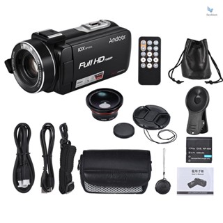 {fash} Andoer กล้องบันทึกวิดีโอดิจิทัล HDV-Z82 1080P Full HD 24MP มุมกว้าง 0.39X เลนส์มาโคร หน้าจอสัมผัส LCD 3 นิ้ว ไฟ LED รองรับซูมออปติคอล 10X Exte