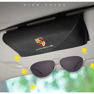 PORSCHE LOGO car sun visor glasses case macan Cayenne Cayman taycan 718 Boxster 911 Panamera interior card receipt storage Alcantara material sunglasses case