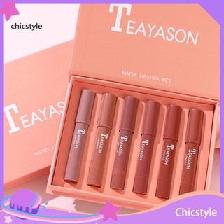 Chicstyle ลิปสติก เนื้อครีม ละเอียดอ่อน แฟชั่นสําหรับผู้หญิง 6 ชิ้น