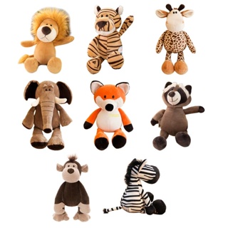 Youn Lion Tiger Giraffe Elephant Fox Raccoon Monkey Zebra ตุ๊กตานุ่ม 25 ซม. ของเล่นตุ๊กตาสัตว์น่ารัก