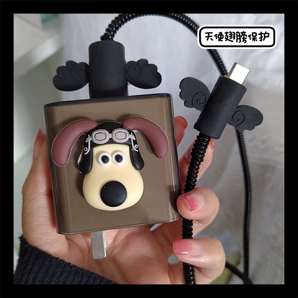 เคสป้องกันสายชาร์จแอนดรอยด์ ลายสุนัข สีเทา สําหรับ ip 18w 20w Android Type C 33w 67w 18w 20w 33w 80w