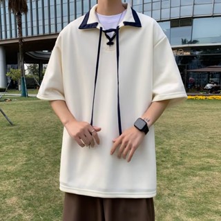 HONGXINJIE  เสื้อยืดผู้ชาย  เสื้อโปโลผู้ชาย ผ้าถัก ลายทาง สไตล์สตรีท แฟชั่นฤดูร้อน สําหรับ JUL1508