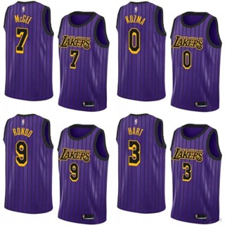 เสื้อกีฬาบาสเก็ตบอลแขนกุด ลายทีม NP2 LA Lakers NBA Oneal Rondo Kuzma McGee Hart สีม่วง PN2