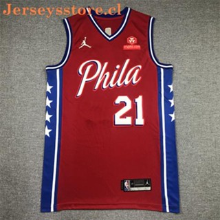 เสื้อกีฬาแขนสั้น ลายทีมชาติฟิลาเดลเฟีย 76ers 21 Embiid Red The 75th Anniversary Jordan Diamond สําหรับผู้ชาย 123497