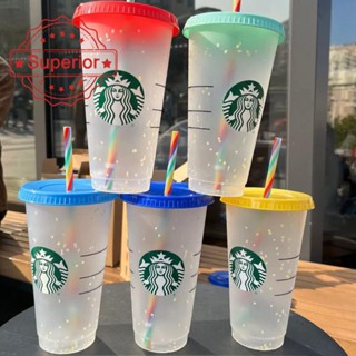 Starbucks แก้วน้ําพลาสติก Pp เปลี่ยนสีตามอุณหภูมิ สีรุ้ง G2P8