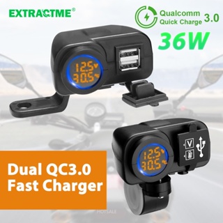  Qc3.0 เครื่องวัดอุณหภูมิโวลต์มิเตอร์ หน้าจอดิจิทัล 36W แบบชาร์จ USB คู่ สําหรับรถจักรยานยนต์