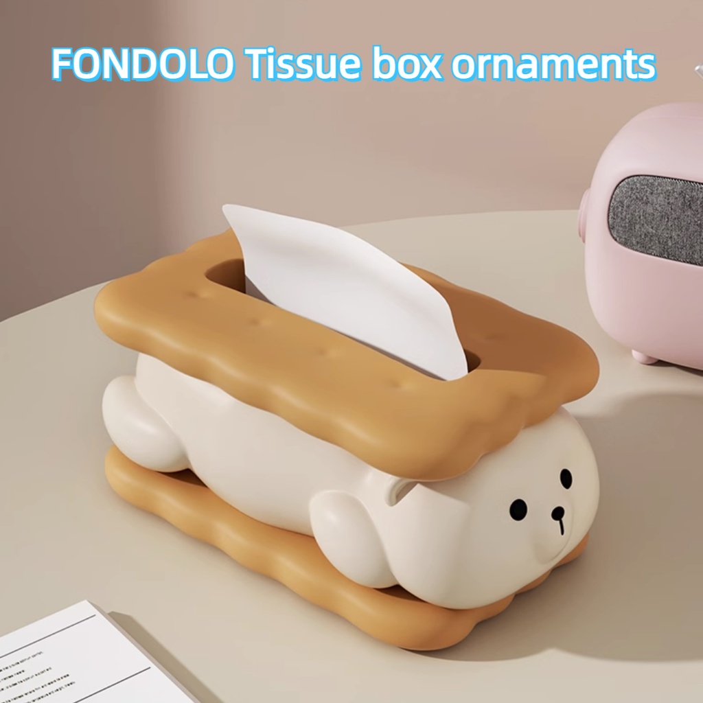 Fondolo กล่องทิชชู่ กล่องกระดาษทิชชู่ ลายหมี บิสกิต หรูหรา ระดับไฮเอนด์ อเนกประสงค์ สําหรับตกแต่งบ้าน ห้องนั่งเล่นกล่องกระดาษปั๊มกล่องเก็บของกระดาษเช็ดปาก การ์ตูนน่ารัก ของขวัญคริสต์มาส