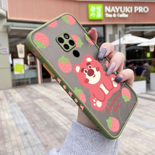 สําหรับ Huawei Mate 20 Mate 20 Pro เคส การ์ตูน สตรอเบอร์รี่ หมี กันกระแทก ฝ้า เคสโทรศัพท์แข็ง ขอบสี่เหลี่ยม รูปแบบ ซิลิโคนนิ่ม เคสป้องกัน