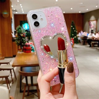 เคสป้องกันโทรศัพท์มือถือกระจก ลายหัวใจ ประดับเพชร สําหรับ iPhone 14 14plus 13 12 11 Pro Max X XS XR XSMAX 7 8 Plus