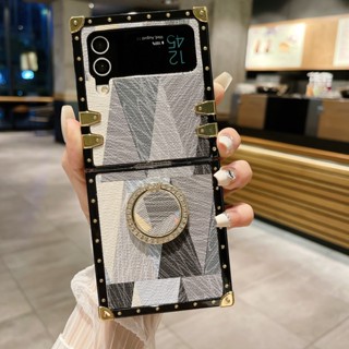 เคสโทรศัพท์มือถือหนัง PU ฝาพับ กันกระแทก พร้อมแหวนขาตั้ง หรูหรา สําหรับ Samsung Galaxy Z Flip 3 4 5G Z Flip4