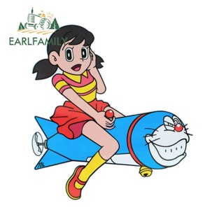 Earlfamily สติกเกอร์ไวนิล ลายกราฟฟิตี้มังงะ Shizuka and Doraemon ขนาด 13 ซม. x 12.1 ซม. กันรอยขีดข่วน สําหรับตกแต่งรถยนต์ DIY