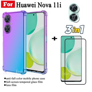 3 in 1 เคสโทรศัพท์ กันตกสี่มุม สําหรับ Huawei Nova 11i Nova 10SE 9SE Y70 Plus ฟิล์มกระจกนิรภัย + เลนส์กล้อง สติกเกอร์หน้าจอด้านหลัง