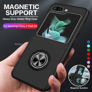 Shockproof Mobile Casing For Samsung Galaxy Z Flip5 5G Flip 5 ZFlip5 5G SM-F731B Luxury Car Magnet Ring Bracket Stent Hard Phone Case Anti Scratch Protect Camera Lens Back Cover