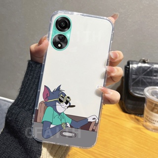 ใหม่ เคสโทรศัพท์มือถือ ซิลิโคนนิ่ม ใส กันกระแทก ลายการ์ตูนแมว และหนู สําหรับ OPPO A38 4G A38 2023