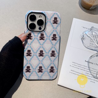 For เคสไอโฟน 14 Pro Max [Detachable Two-piece Retro Grids Bear] เคส Phone Case For iPhone 14 Pro Max 13 12 11 For เคสไอโฟน11 Ins Korean Style Retro Classic Couple Shockproof Protective TPU Cover Shell