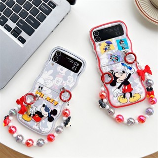 เคสโทรศัพท์มือถือแบบนิ่ม กันกระแทก ลายการ์ตูนมิกกี้เมาส์ พร้อมสายโซ่คล้อง สีแดง สําหรับ Samsung Galaxy Z Flip5 Z Flip 3 Flip 4 5G