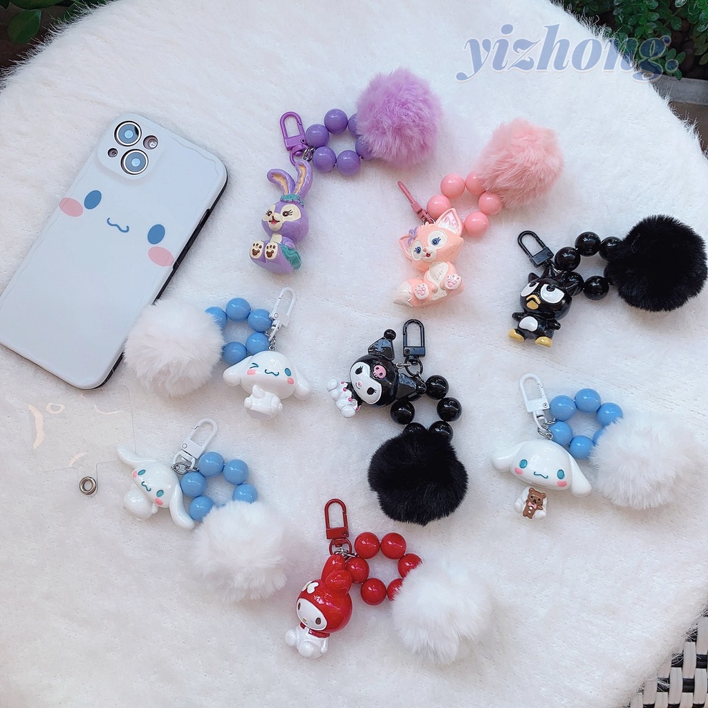 สายคล้องโทรศัพท์ การ์ตูนน่ารัก Kuromi Melody Cinnamoroll รูปร่างปุยบอล จี้โทรศัพท์มือถือ ป้องกันการสูญหาย ป้องกันการหล่น เชือกเส้นเล็ก สําหรับหูฟังบลูทูธ พวงกุญแจ ตกแต่งกระเป๋าเป้สะพายหลังกลางแจ้ง