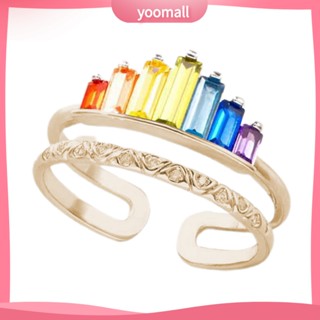 {YO} แหวนมงกุฎ เปิดท้าย สีรุ้ง ปรับได้ เครื่องประดับ สําหรับผู้หญิง