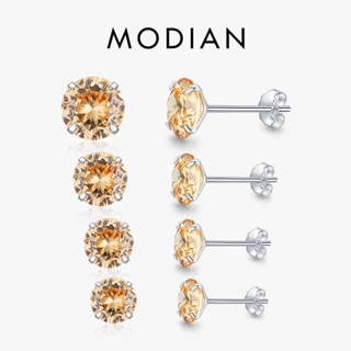 Modian Champagne ต่างหูสตั๊ด เงินสเตอร์ลิง 925 ทรงกลม 4 มม. 5 มม. 6 มม. 7 มม. เครื่องประดับ สําหรับผู้หญิง