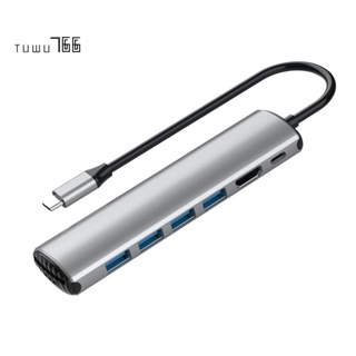 อะแดปเตอร์ฮับ USB C 8-In-1 พร้อมที่ชาร์จ USB C 4 พอร์ต USB 3.0 USB-A การ์ดรีดเดอร์ SD TF