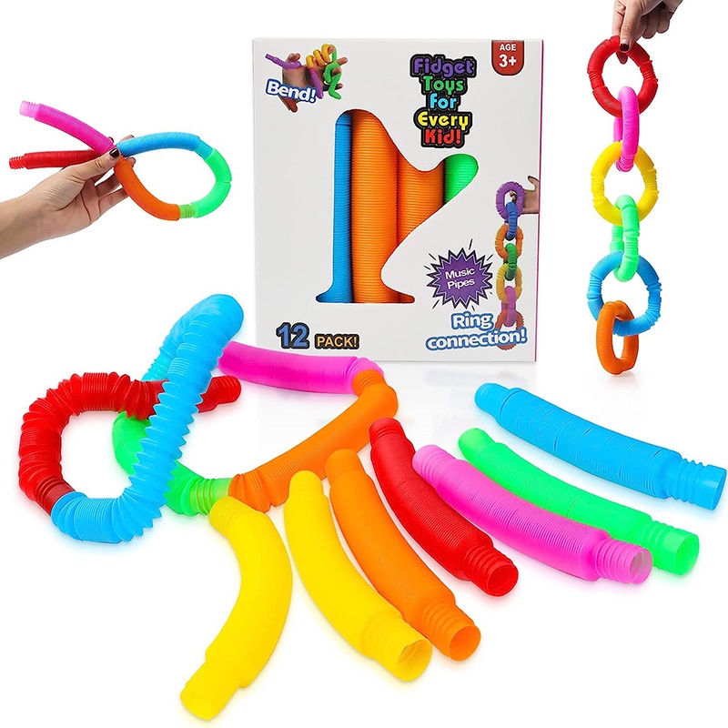 Pop tube หลอดพลาสติกยืดสี หลอดบีบอัดลูกฟูก Vent Retractable tube Decompression Toy ขายส่ง