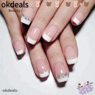 OKDEALS เล็บปลอม แบบกด สไตล์ฝรั่งเศส มี 24 ชิ้น