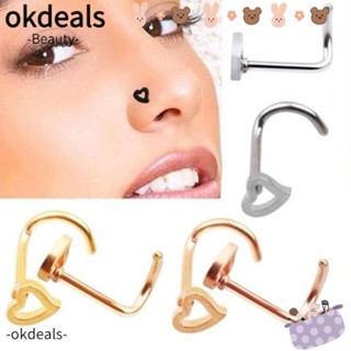 OKDEALS ใหม่ จิวสตั๊ดเจาะจมูก รูปหัวใจ แบบกลวง สําหรับผู้ชาย และผู้หญิง