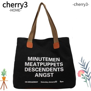 Cherry3 กระเป๋าสะพายไหล่ กระเป๋าถือ กระเป๋าช้อปปิ้ง ผ้าแคนวาส พิมพ์ลายตัวอักษร จุของได้เยอะ เรียบง่าย สําหรับสตรี