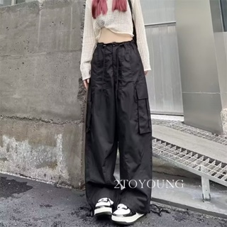 2TOYOUNG  กางเกงขายาว คาร์โก้ กางเกง เชือกอเมริกันคลาสิค Cargo pants 2023 NEW 072438 ins Comfortable สบาย fashion A90M08P 36Z230909