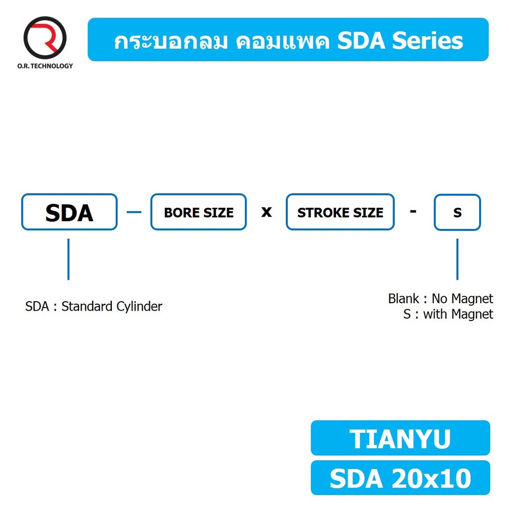 (1ชิ้น) SDA 20x10 กระบอกลมคอมแพค กระบอกลม รุ่นคอมแพค Compact Air Cylinder SDA Series แบบคอมแพค