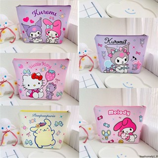 SANRIO กระเป๋าเครื่องสําอาง หนัง PU ทรงสี่เหลี่ยมคางหมู ขนาดใหญ่ จุของได้เยอะ ลายการ์ตูน Kuromi Pochacco สําหรับเดินทาง