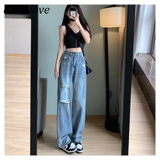 DaDulove💕 New American Ins High Street Retro Ripped Jeans Niche High Waist Wide Leg Pants Large Size Trousers