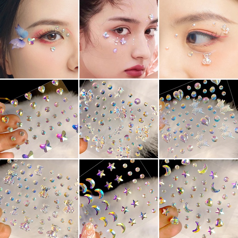 สติกเกอร์เพชร รูปผีเสื้อ สําหรับตกแต่งใบหน้า