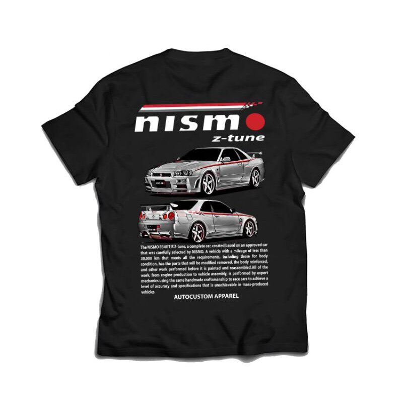 เสื้อยืดคอกลมT-shirt  เสื้อยืด พิมพ์ลาย Nissan SKYLINE GTR R34 NISMO Z-TUNE SPECIAL EDITION อัตโนมัต
