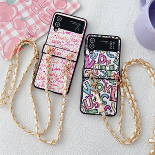 เคสป้องกันโทรศัพท์มือถือ ลายตัวอักษร พร้อมแหวนขาตั้ง หรูหรา สําหรับ Samsung Galaxy Z Flip 3 4 5 5G Z Flip5