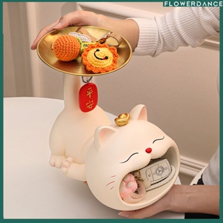 Creative Double Storage Tray Lucky Cat Ornament Housewarming New Home Living Room Decoration Entrance Key Storage Light Luxury Ornament flower