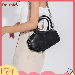 【Double C 】✿   กระเป๋าสะพายไหล่ สะพายข้าง หนัง PU แต่งสายโซ่ ขนาดใหญ่ จุของได้เยอะ สีพื้น สไตล์โกธิค แฟชั่นสําหรับสตรี เหมาะกับงานปาร์ตี้ฮาโลวีน