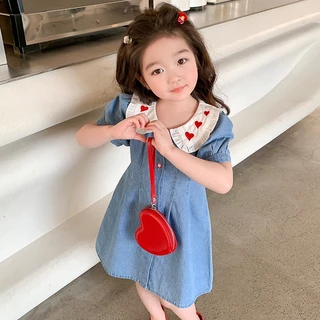 PRINCESS KESLI ชุดเดรสยีนส์เด็ก ชุดเดรสยีนส์สาวเกาหลีฤดูร้อน 1-11ปี