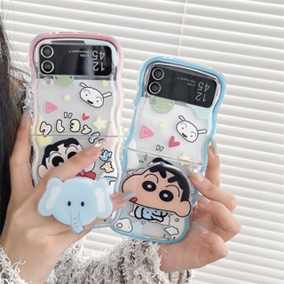 เคสโทรศัพท์มือถือ TPU นิ่ม ปิดด้านหลัง กันกระแทก ลายการ์ตูนน่ารัก พร้อมขาตั้ง หมุนได้ สําหรับ Samsung Galaxy Z Flip 5 Z Flip 3 Z Flip 4